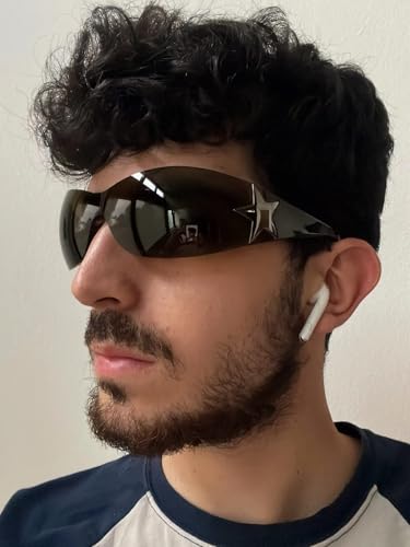 Rimless Y2K Sunglasses for Women Men Wrap Around Fashion Sunglasses Oversized Frameless Trendy Sun Glasses - color: Gradient Blue Lens/Blue Frame