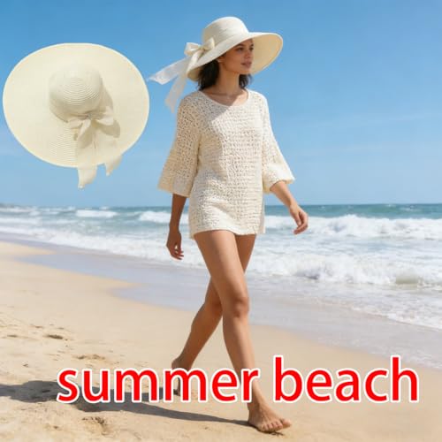 Women’s Straw Sun Hat Wide Brim Packable - Boho Beach Hat for Summer Vacation, Poolside Relaxation and Tropical Travel - color: Pink
