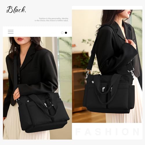 Tote Bag for Women Canvas Handbags for Woman Crossbody Bags with Multiple Pockets - color: Black