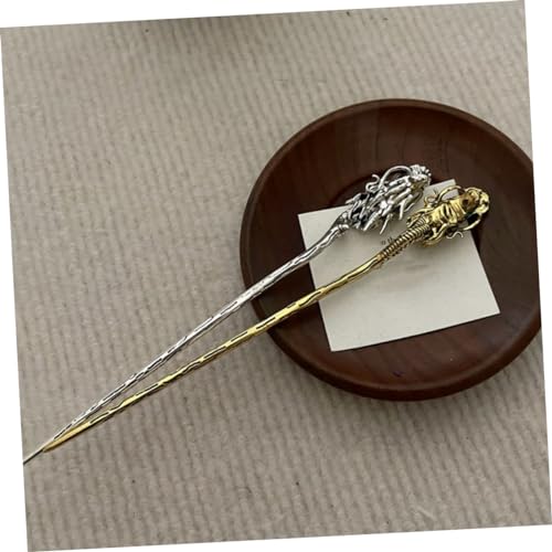 Dragon Hair Stick Chinese Hair Chopstick Vintage Bun Holder Lightweight Metal Styling Tool for Women Hanfu and Daily Updos - color: Golden