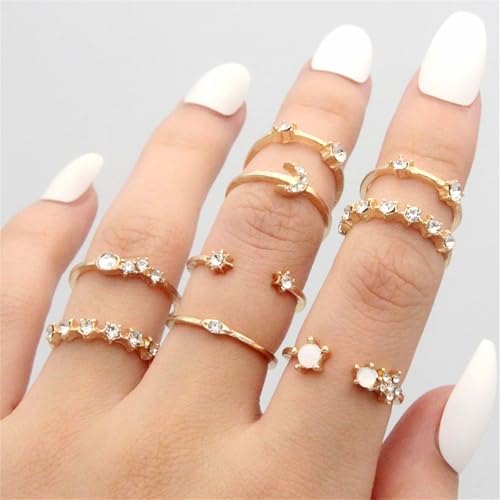 Boho Stackable Rings for Women Trendy Knuckle Joint Finger Knuckle Nail Ring Sets Simple Star Moon Stack Preppy Statement Rings Cute Stuff - style: J-10