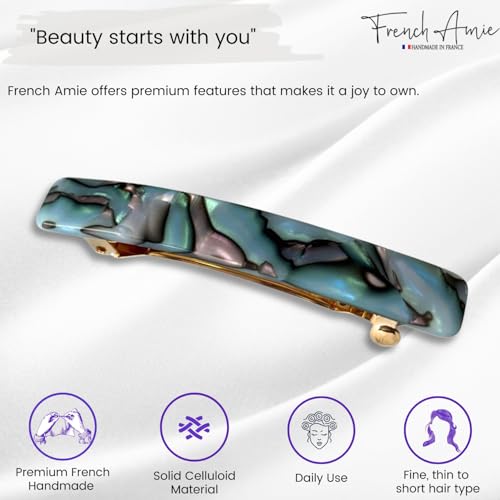 French Amie Small 2 1/4 Inches Celluloid Handmade Golden Brown, Tokyo, Onyx, Opera, Pearl Black, Ivory, Finish Automatic Hair Clip Hair Barrette (Gray Magma) - color: Gray Magma