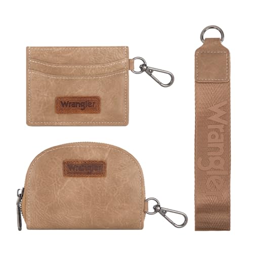 Wrangler KeyChain Wallet Wristlet Wallets for Women Dual Pouch Wristlet with Zipper Womens Credit Card Holder Wallet - color: A-Khaki