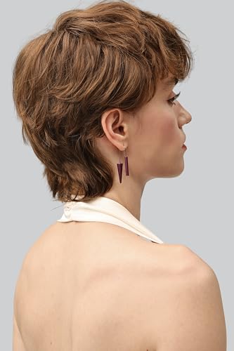 Trendy Dangle Earrings Set for Women, Colorful Aluminum Drop Earrings, 6 Pcs DIY Interchangeable Conical Beads, Lightweight Titanium Ear Hooks, Hypoallergenic and Not Easy To Fade - color: Wine red Red Purple