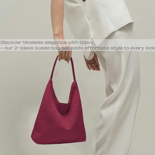 Large Work Tote Bags for Women, Boho Slouchy Suede Purses Handbags - color: Burgundy