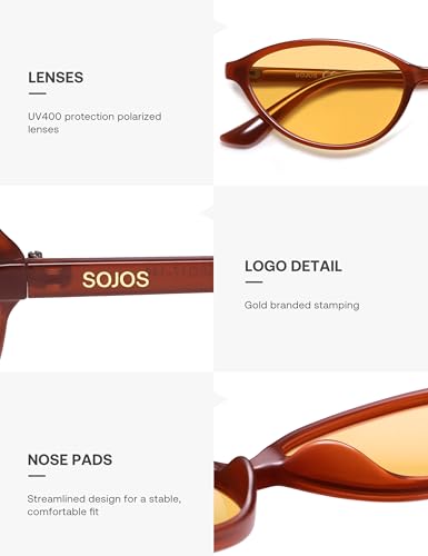 SOJOS Trendy Polarized Oval Sunglasses for Women Retro Chic 90s Shades Lightweight Sunnies SJ2656 - color: Milky Brown Frame Orange Lens