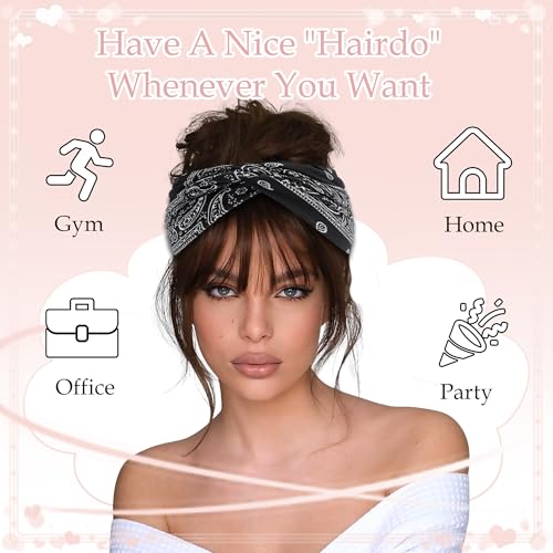Boho Bandana Headband For Women Wide Headbands Paisley Criss Cross Turban Head Wraps Non Slip Hair Scarf Head Bands Cute Hairband Fashion Hair Accessories For Girls Teens 4 Pack - color: Style 134