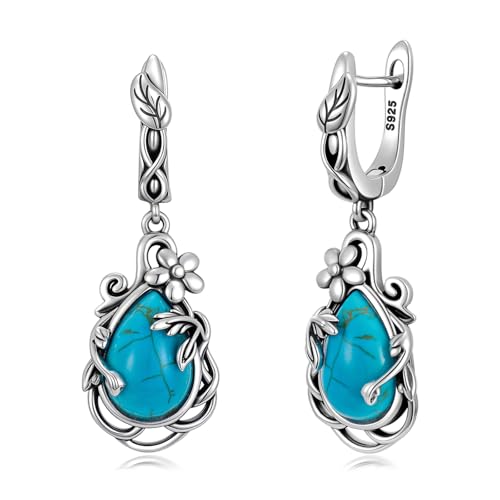 Natural Turquoise Earrings for Women Dangling 925 Sterling Silver Dangle Earrings Western Jewelry Christmas Gift for Sister Mother - style: E-Flowers Earrings
