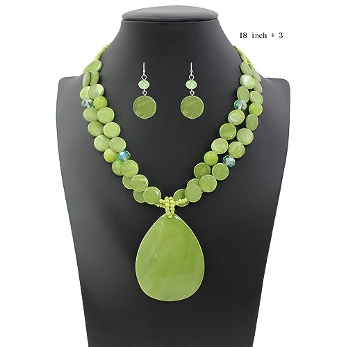 Big Teardrop Pendant Necklaces for Women Colorful Beaded Necklaces Statement Set for Holiday. - color: Green