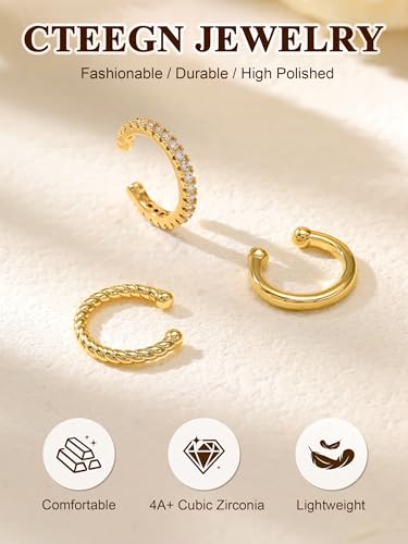 14K Gold/Silver Plated Ear Cuffs Set Dainty Clip Piercing Stack Small Cartilage Hoop Huggie Trendy Tarnish Hypoallergenic Jewelry Gift - style: gold style 14