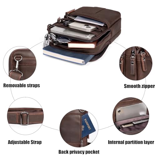 Leather Messenger Bag for Men, Small Leather Sling Shoulder Bag Messenger Pack for Men, Man Purse - color: Medium Dark Coffee