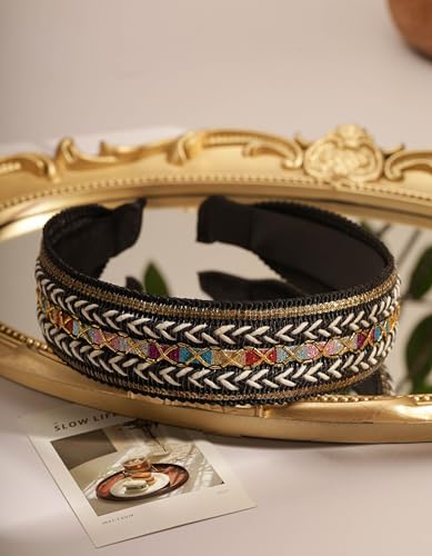 MINACHI Bohemian Wide-brimmed Embroidered Ethnic Brocade Hairband, All-match Face, Hair Accessories, Ethnic Style for Women
