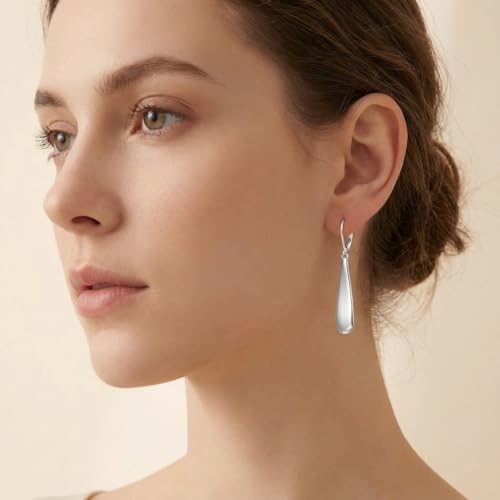 Leverback Dangle Drop Earrings for Women, Hypoallergenic Lightweight Minimalist Jewelry, Fashion Gift for Her, Birthday Anniversary - color: B-Silver