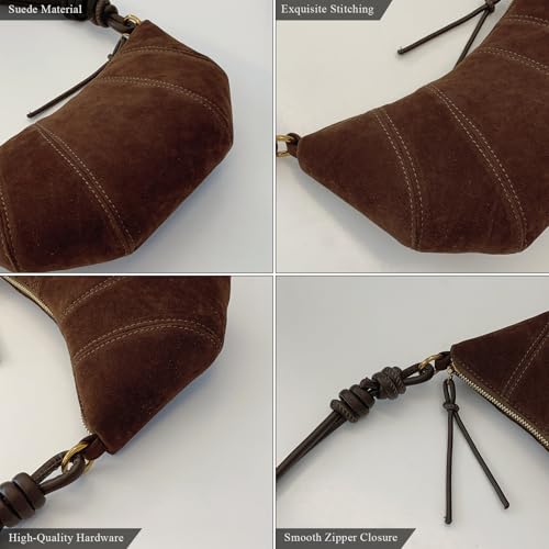 Suede Bags for Women Small Suede Purses Crescent Bag Crossbody Shoulder Bag Trendy Tote Handbags - color: A Suede Black