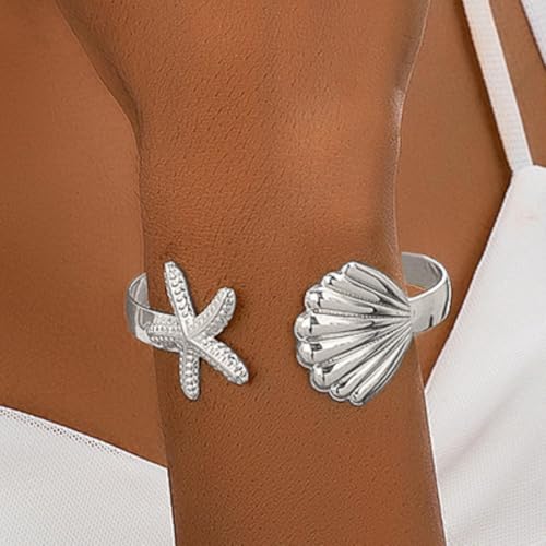 Frodete Arm Cuff Bracelet for Women Gold Upper Arm Jewelry Bangle Cuff Bracelets Starfish Shell Beach Jewelry Trendy Stuff Gifts - color: C4:arm cuff