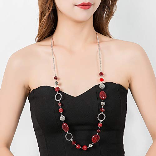 PEARL&CLUB Long Beaded Necklaces For Women - Sweater Chain Fashion Jewelry Necklace Gifts For Women - color: 23-Red
