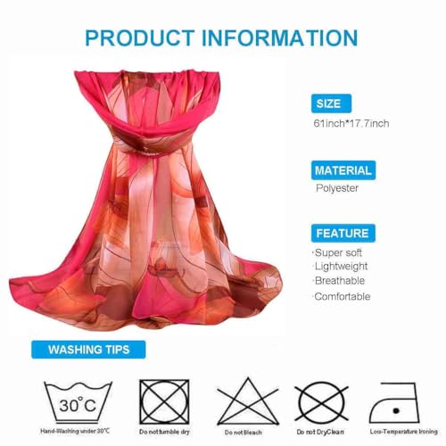 Xyueanlo Women's Chiffon Scarf Lightweight Scarves Fashion Elegant Floral Print Scarfs Shawls - color: Flower Red