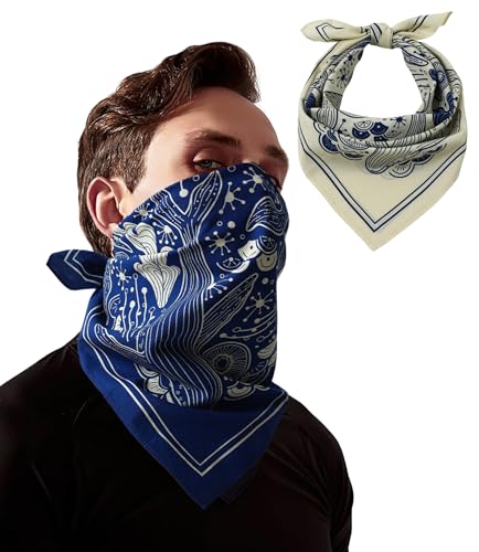 21"x21" Soft Cotton Bandana for Men and Women Unisex Head Wrap Scarf Headband Face Mask for Outdoor - color: Qm2-whale Song