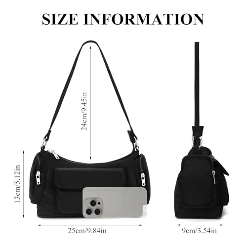 Black Shoudler Bag Nylon Brandy Shoulder Purse Multi-pocket Hobo Handbag for Women