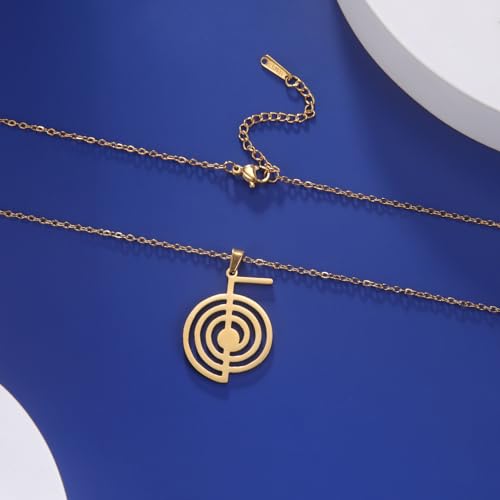 Dreamtimes Cho Ku Rei Reiki Necklace Protection Healing Symbol Yoga Necklace For Women Sacred Geometry Stainless Steel Drop Healing Energy Yoga Power Pendant Necklace Sacred Geometry Amulet - color: GOLD