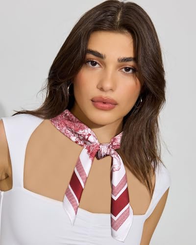 AWAYTR 27.5” Square Satin Head Scarf Hair Scarf for Women's Hair Silk Bandana for Women Silk Head Wrap for Sleeping - color: Landscape Painting (Red)