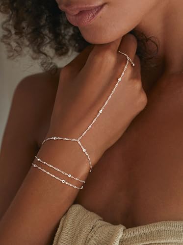CHESKY Silver Hand Chain Bracelets for Women Set - Dainty Silver Plated Finger Ring Bracelet Stack Adjustable Hand Chains Durable Beaded Bracelets Trendy Simple Jewelry Gift for Women - style: beads bracelet-silver