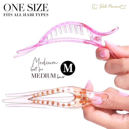 RC ROCHE 6 Pcs Flat French Claw Hair Clips For Women Thick Curly Hair Barrettes Duckbill Concord Side Slide Extra Hold Curved Eyelet Strong Hold Grip, Medium Transparent Multicolor - color: Transparent