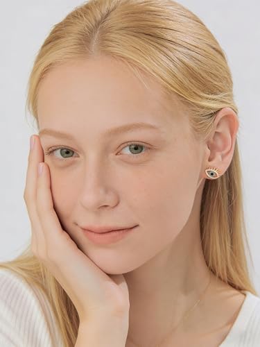 18K Gold Love Knot Stud Earrings for Women Statement Button Pearl Stud Earrings Minimalist Cute Small Post Earring - color: 9.Evil eye