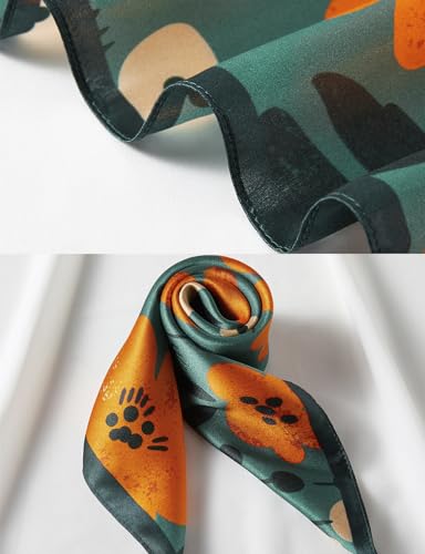 100% Mulberry Silk Neck Scarf 21''x21'' Small Square Hair Scarf for Women Men Lightweight Bandana Envelope Package - color: Floral- Green