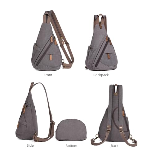 KL928 Canvas Sling Bag - Small Crossbody Backpack Shoulder Casual Daypack Rucksack for Men Women(Large Version,Dark Grey) - color: Canvas-d.grey