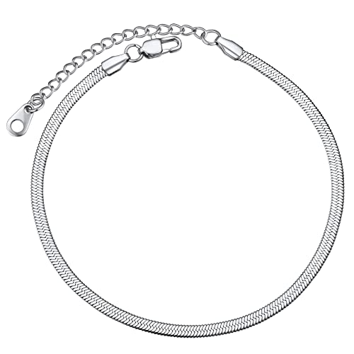 ChainsHouse Ankle Bracelets for Women, Stainless Steel Chain Anklets Waterproof, Women Summer Beach Jewelry Gift, Come with Box - color: 09. 3mm-Herringbone-Steel