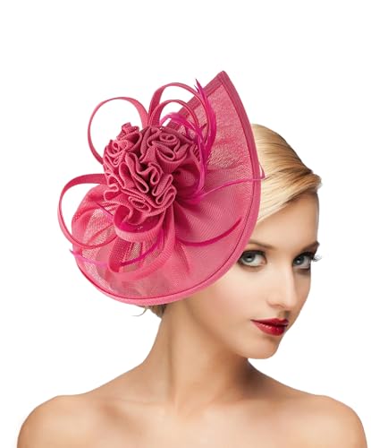 dressfan Fascinator Hat Headpiece Womens Vintage 20s 50s Headband for Derby/Wedding/Cocktail/Wedding/Tea Party - color: Fushia