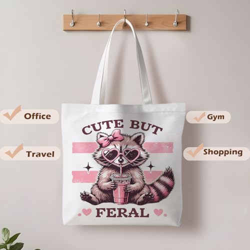 Preppy Animal Tote Bag, Pet Canvas Tote Bag, Reusable Grocery Shopping Shoulder Bags - color: Raccoon