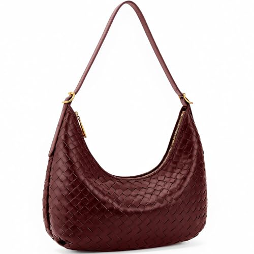 Shoulder Bag Handbag for Women Crossbody Tote Bags Woven Purse Clutch Women's Medium Underarm Hobo With Pocket Large - color: Burgundy
