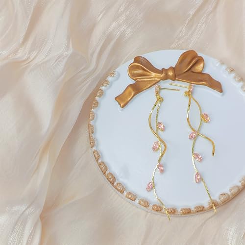 Crystal Drop Earrings,Zirconia Rhinestone Dangling Earrings for Women Prom Party Jewelry Gifts， Dangle Fashion Jewelry Crystal Earrings for Women - color: pink gold