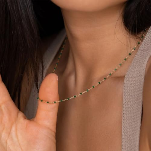 Gold Necklaces for Women Trendy, 14K Gold Plated Dainty Lip Chain Simple Choker Hypoallergenic Waterproof Boho Necklace Fashion Accessories Women Jewelry for Her - color: O chain-green
