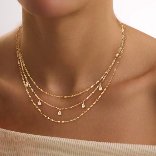 XIXINI Layered Necklaces for Women, Dainty Gold Necklace Stack 14k Gold Plated Layering Beads Choker Pendant Necklace Set Simple Statement Gold Necklaces for Women Trendy Fashion Gold Jewelry Sets - color: 3layer choker-Gold