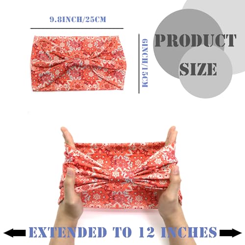 FULZTEY Wide Headbands for Women Floral Printed Boho Hairband Elastic Knotted Bandana Non Slip Workout Yoga Thick Turban Head Wrap Fashion Hair Accessories for Teen Girls 4Pcs - color: Style 78