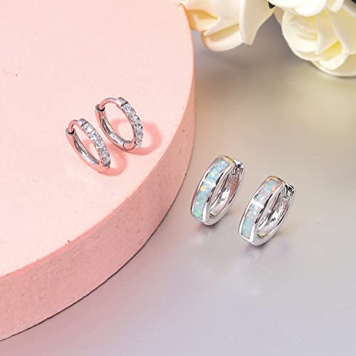 CiNily Huggie Earrings Opal Hinged Hoop Earrings Gold Plated Hypoallergenic Small Hoop Earrings for Women Teen Girls Men Sensitive Ears - color: White-White Gold