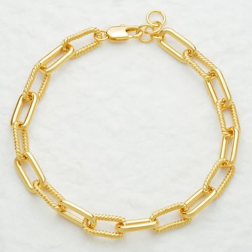 BENEIGE Women Bracelet 14K Gold Plated Paperclip Satellite Bead Ball Oval Cuba Cable Box Chain Daily Charm Layered Link Silver Bracelets Adjustable Jewelry - style: Paperclip Mote Ring
