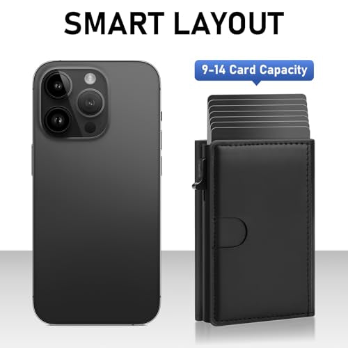 Mens Wallet Credit Card Holder Mens Front Pocket Wallet Leather Wallets for Men With Rfid Blocking Pop Up Aluminum Case Black Trifold Magnetic Money Clip Gift Ideas - color: Black