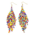 Flower Black Beaded Long Tassel Western Native American Earrings For Women Dangling - color: colorful