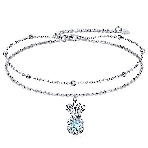 YAFEINI Ankle Bracelets for Women Sterling Silver Mermaid Turtle Ladybug Butterfly Moon Star Pineapple Anklet Link Chain Anklets Jewelry Gifts for Women - style: Pineapple anklet