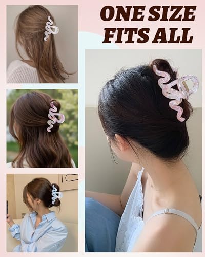 4Pcs Large Hair Claw Clips, Nonslip Cute Jelly Hair Clips for Thick Hair and Long Hair - color: Wave-Silver + Rose Pink + Purple + Blue