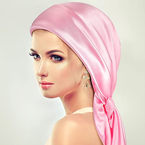 SATINIOR 35 Inch Silky Head Scarf 2 Pcs Large Square Neck Scarf Sleeping Hair Wrapping Satin Bandana for Women - color: Pink, style: Classic