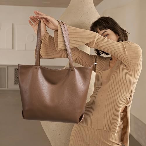 WLLWOO Soft Vegan Leather Tote Bag for Women Large Casual Hobo Handbags Zipper Shoulder Work Daily Weekender Travel Purse - color: Coffee