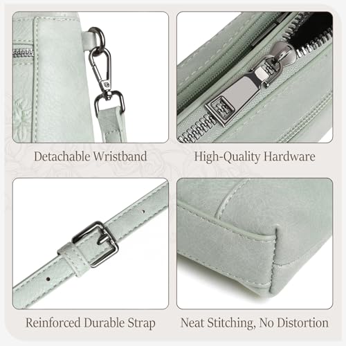 MEITRUE Wristlet Wallet Small Crossbody Bags for Women Clutch Purse Leather Phone Purse with Adjustable & Detachable Strap - color: A5-green-179
