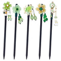 5PACK Japanese & Chinese Wooden Hair Sticks Elegant Flower Hair Chopsticks, Japanese Hair Pin for Bun, Updo & Traditional Hairstyles - color: Green