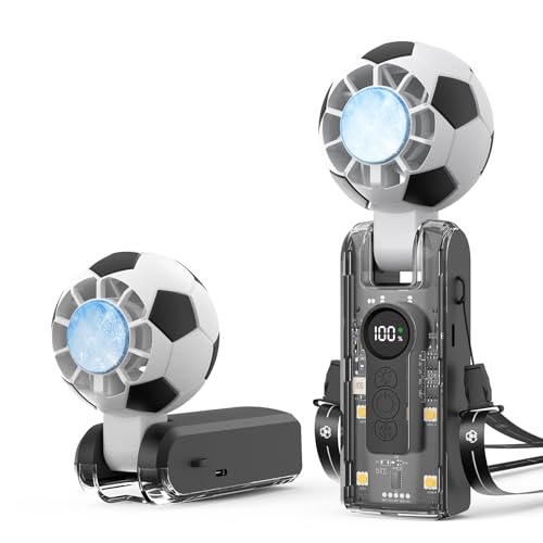 Hiluckey Portable Handheld Turbo Fan with Ice Cooling, 5 Gear Wind, 3 In 1 Soccer-Shaped Mini Personal Fan, 6000mAh Football Rechargeable Pocket Fan for Travel/Outdoor/Office, 180° Adjustable, 20H Max - color: Black