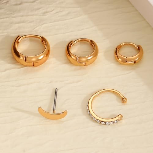 Ear Cuff Earrings for Women Chunky Ear Cuff Colourful Non Pierced Ear Cuff Non Piercing Clip On Cartilage Wrap Cuff Earrings Jewelry Gifts - color: 246Gold 5Pcs